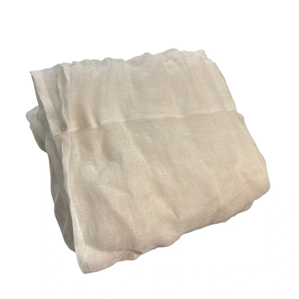 2 Crate &‎ Barrel White Ivory European Flax Linen Sheer Curtain Panel 52
